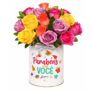 Rosas no Box Ilustrado Parabéns