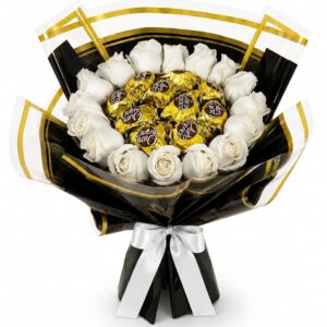 Charmoso Buquê de Rosas Brancas e Ouro Branco