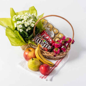 Cesta de Chocolate, Frutas e Flores